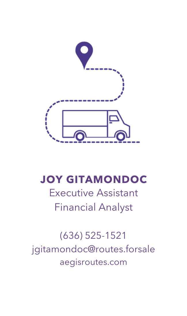 Business Card for Aegis FedEx Route Consultants Executive Assistant and Financial Analyst